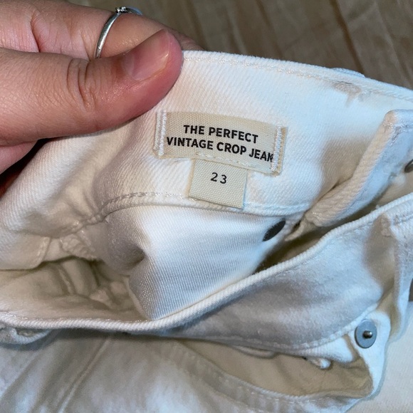 NWT Madewell Tile White The Perfect Vintage Crop Jean Knee Rip Edition Size 23 - Picture 12 of 16
